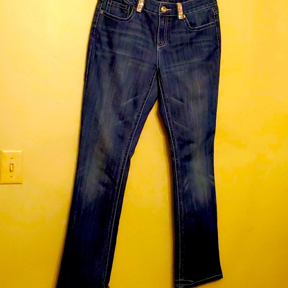 INC Denim Jeans with Rhinestone Trim Boot Leg Regular fit Size 8